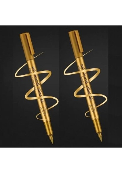 Altın Metalik Brush Marker Kaligrafi Kalemi, Cam Kalemi, Davetiye, Süsleme, Balon, Bardak Yazı-2 Ad