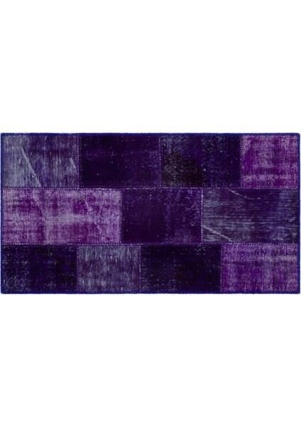Mor Patchwork Yün Modern Desenli Yün Hav Toz Vermez Leke Tutmayan Salon Yolluk Mutfak El Dokuma Halı