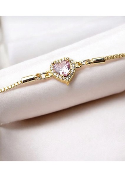 Zirkon Taşlı Kalp Detaylı Kadın Ayarlanabilir Bileklik