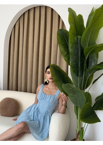 Aria Büzgü Askılı Elbise L-Mavi̇ modelleri