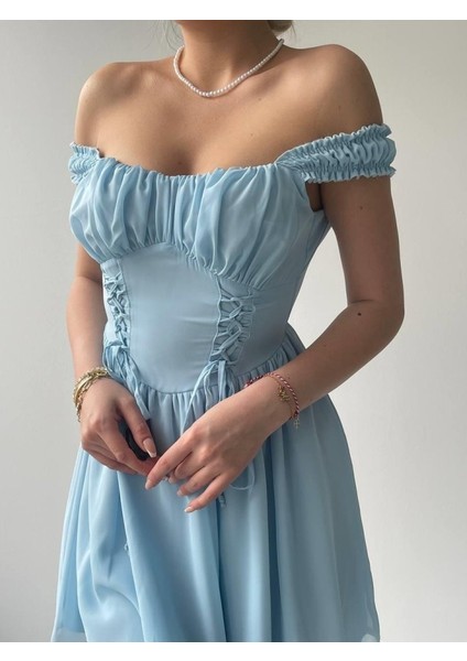 Aria Büzgü Askılı Elbise L-Mavi̇ indirimleri