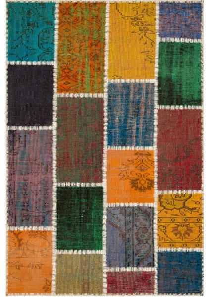 Teselya Bej Patchwork Yün Modern Desenli Yün Hav Toz Vermez Leke Tutmayan Salon Yolluk Mutfak El Dokuma Halı