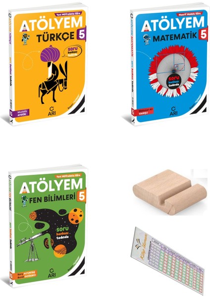 Arı 5. Sınıf Matematik + Türkçe + Fen Atölyem Seti - 2025-2026+TELEFON Tutucu+Çözüm Ayracı