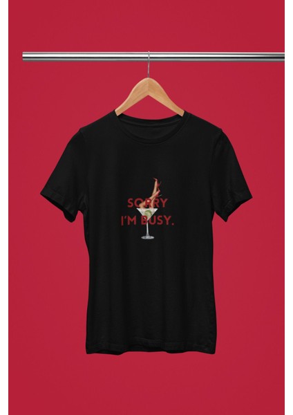 Sorry I'm Bussy Baskılı / Kadın Çok Renkli T-Shirt %100 Pamuk Regular Fıt Rahat Kalıp fiyatları