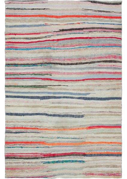 Girit Bej Çizgili Yün Modern Desenli Yün Hav Toz Vermez Leke Tutmayan Salon Yolluk Mutfak El Dokuma Halı