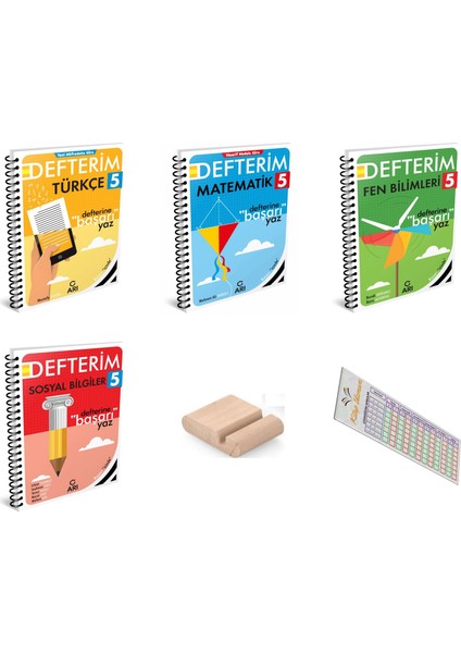 Arı 5. Sınıf Matematik + Türkçe + Fen + Sosyal Defterim Seti - 2025-2026+TELEFON Tutucu+Çözüm Ayracı
