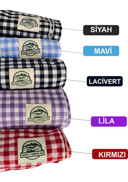 Lila Happy Camper Pötikare Pamuk Dokuma Çevre Dostu Kamp Karavan Masa Örtüsü 120 cm indirimleri