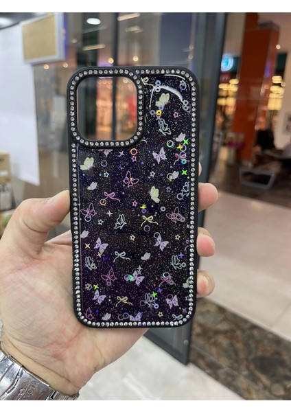Iphone 16 Pro Kenarları Elmas Taşlı Kapak Premium Darbe Korumalı Kılıf
