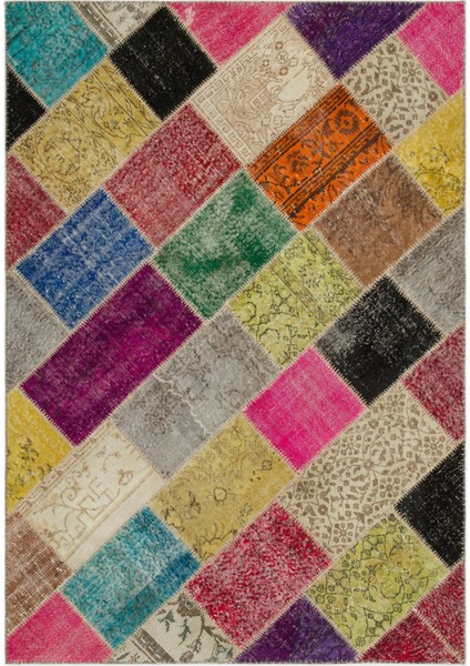 Iskece Bej Patchwork Etnik Modern Desenli Yün Hav Toz Vermez Leke Tutmayan Salon Yolluk Mutfak El Dokuma Halı