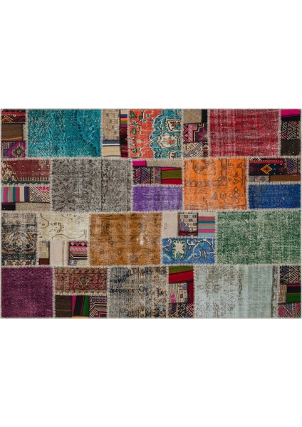 Bej Patchwork Etnik Modern Desenli Yün Hav Toz Vermez Leke Tutmayan Salon Yolluk Mutfak El Dokuma Halı