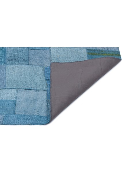 Teselya Mavi Patchwork Etnik Modern Desenli Yün Hav Toz Vermez Leke Tutmayan Salon Yolluk Mutfak El Dokuma Halı fiyatları