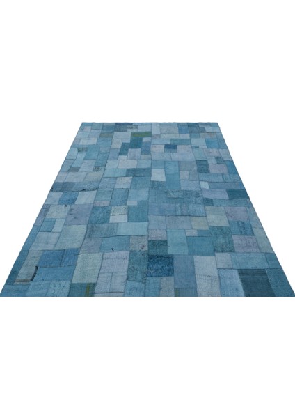 Teselya Mavi Patchwork Etnik Modern Desenli Yün Hav Toz Vermez Leke Tutmayan Salon Yolluk Mutfak El Dokuma Halı modelleri
