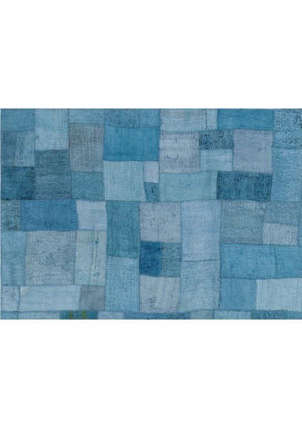 Teselya Mavi Patchwork Etnik Modern Desenli Yün Hav Toz Vermez Leke Tutmayan Salon Yolluk Mutfak El Dokuma Halı indirimleri