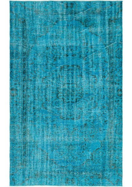Atina Turkuaz Eskitme Yün Modern Desenli Yün Hav Toz Vermez Leke Tutmayan Salon Yolluk Mutfak El Dokuma Halı