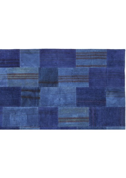 Mavi Patchwork Etnik Modern Desenli Yün Hav Toz Vermez Leke Tutmayan Salon Yolluk Mutfak El Dokuma Halı modelleri