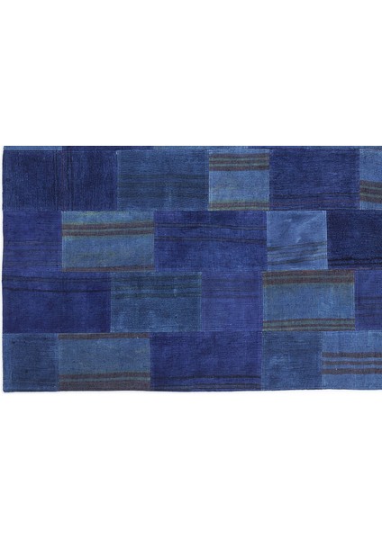 Mavi Patchwork Etnik Modern Desenli Yün Hav Toz Vermez Leke Tutmayan Salon Yolluk Mutfak El Dokuma Halı fırsatları