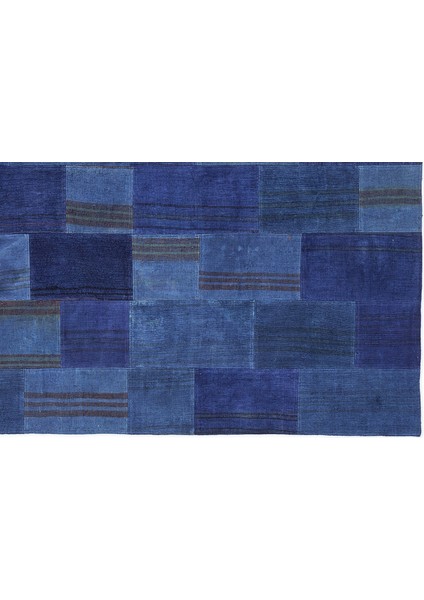 Mavi Patchwork Etnik Modern Desenli Yün Hav Toz Vermez Leke Tutmayan Salon Yolluk Mutfak El Dokuma Halı indirimleri