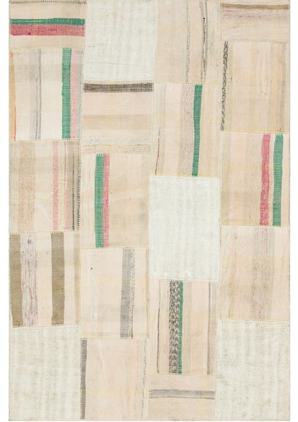 Iskece Bej Patchwork Yün Modern Desenli Yün Hav Toz Vermez Leke Tutmayan Salon Yolluk Mutfak El Dokuma Halı