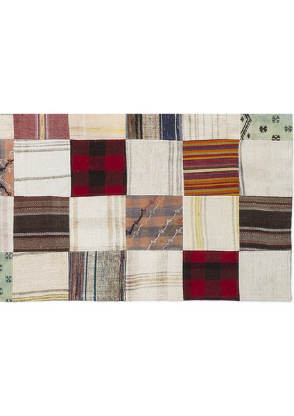 Bej Patchwork Etnik Modern Desenli Yün Hav Toz Vermez Leke Tutmayan Salon Yolluk Mutfak El Dokuma Halı indirimleri