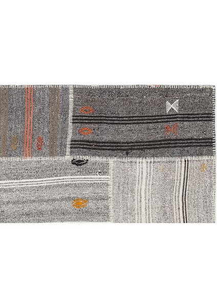 Gri Patchwork Etnik Modern Desenli Yün Hav Toz Vermez Leke Tutmayan Salon Yolluk Mutfak El Dokuma Halı modelleri