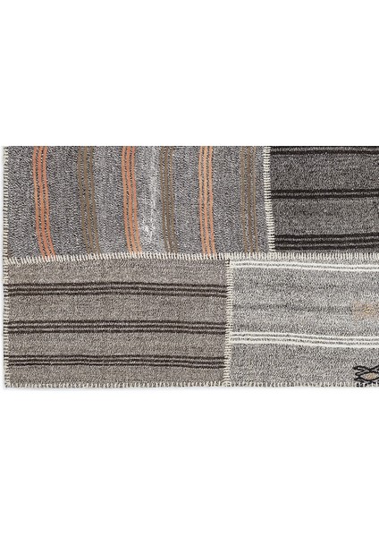 Gri Patchwork Etnik Modern Desenli Yün Hav Toz Vermez Leke Tutmayan Salon Yolluk Mutfak El Dokuma Halı fırsatları