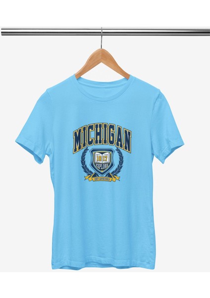 Mıchıgan 1817 Baskılı / Kadın Çok Renkli T-Shirt %100 Pamuk Regular Fıt Rahat Kalıp fiyatları