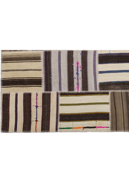 Teselya Bej Çizgili Etnik Modern Desenli Yün Hav Toz Vermez Leke Tutmayan Salon Yolluk Mutfak El Dokuma Halı fırsatları