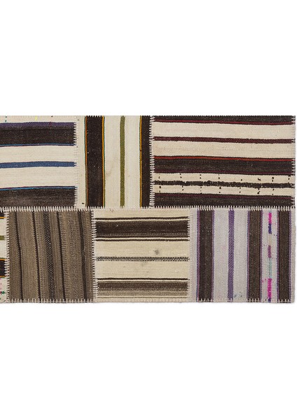 Teselya Bej Çizgili Etnik Modern Desenli Yün Hav Toz Vermez Leke Tutmayan Salon Yolluk Mutfak El Dokuma Halı indirimleri