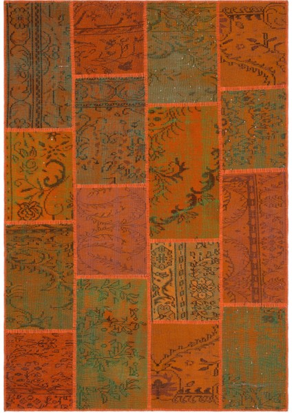 Iskece Turuncu Eskitme Etnik Modern Desenli Yün Hav Toz Vermez Leke Tutmayan Salon Yolluk Mutfak El Dokuma Halı