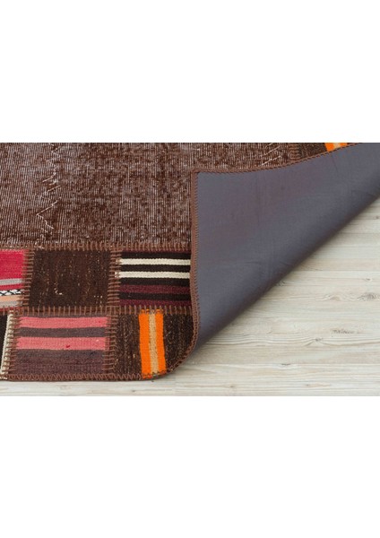 Kahverengi Patchwork Etnik Modern Desenli Yün Hav Toz Vermez Leke Tutmayan Salon Yolluk Mutfak El Dokuma Halı fiyatları