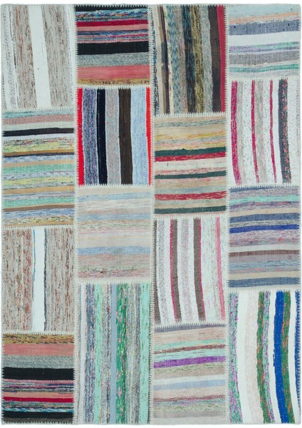Iskece Bej Patchwork Yün Modern Desenli Yün Hav Toz Vermez Leke Tutmayan Salon Yolluk Mutfak El Dokuma Halı