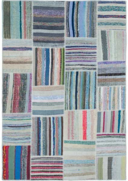 Teselya Bej Çizgili Yün Modern Desenli Yün Hav Toz Vermez Leke Tutmayan Salon Yolluk Mutfak El Dokuma Halı