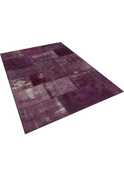 Mor Patchwork Etnik Modern Desenli Yün Hav Toz Vermez Leke Tutmayan Salon Yolluk Mutfak El Dokuma Halı