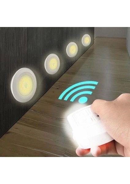 Adshome® 3lü Uzaktan Kumandalı Pilli Yapışkanlı Kablosuz LED Spot Lambalar