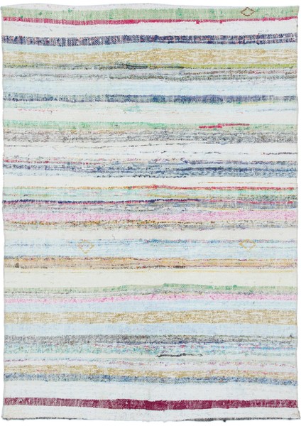 Teselya Bej Çizgili Yün Modern Desenli Yün Hav Toz Vermez Leke Tutmayan Salon Yolluk Mutfak El Dokuma Halı