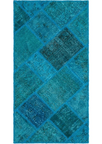 Atina Turkuaz Eskitme Yün Modern Desenli Yün Hav Toz Vermez Leke Tutmayan Salon Yolluk Mutfak El Dokuma Halı