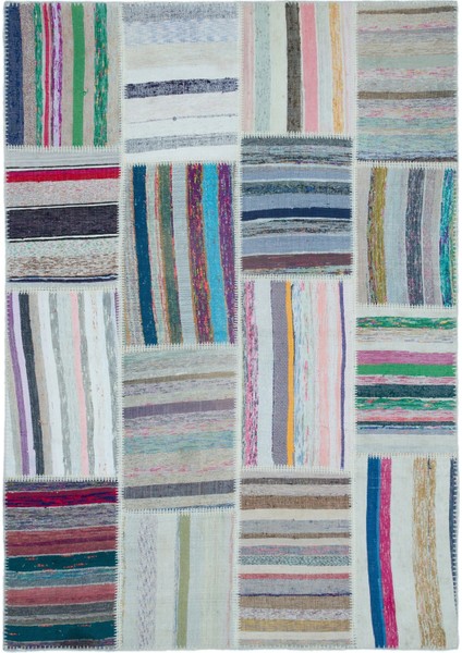 Teselya Bej Çizgili Etnik Modern Desenli Yün Hav Toz Vermez Leke Tutmayan Salon Yolluk Mutfak El Dokuma Halı