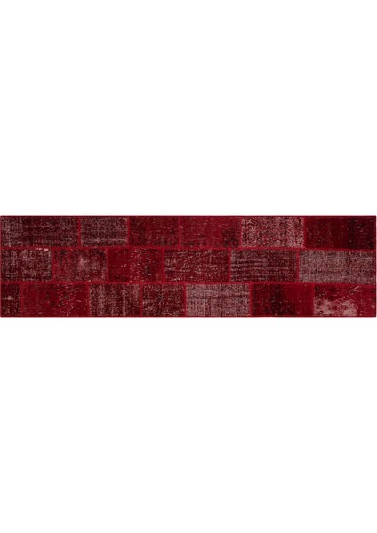 Kırmızı Patchwork Etnik Modern Desenli Yün Hav Toz Vermez Leke Tutmayan Salon Yolluk Mutfak El Dokuma Halı
