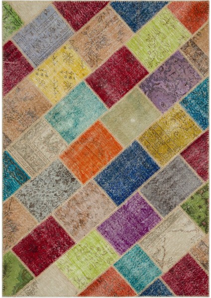 Iskece Bej Patchwork Etnik Modern Desenli Yün Hav Toz Vermez Leke Tutmayan Salon Yolluk Mutfak El Dokuma Halı