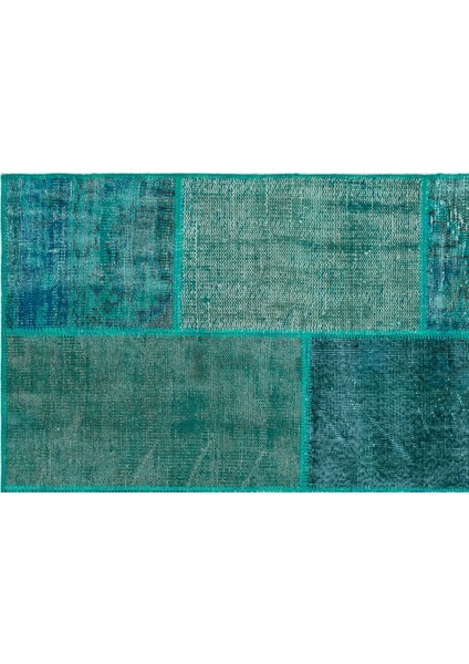 Turkuaz Patchwork Yün Modern Desenli Yün Hav Toz Vermez Leke Tutmayan Salon Yolluk Mutfak El Dokuma Halı indirimleri