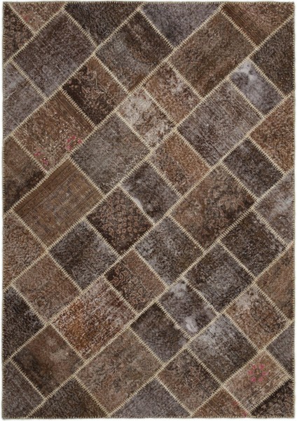 Iskece Bej Patchwork Yün Modern Desenli Yün Hav Toz Vermez Leke Tutmayan Salon Yolluk Mutfak El Dokuma Halı