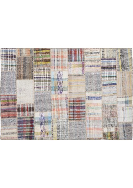 Bej Patchwork Etnik Modern Desenli Yün Hav Toz Vermez Leke Tutmayan Salon Yolluk Mutfak El Dokuma Halı