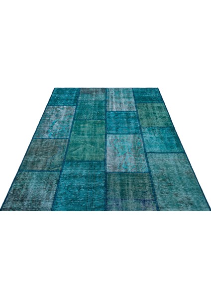 Turkuaz Patchwork Etnik Modern Desenli Yün Hav Toz Vermez Leke Tutmayan Salon Yolluk Mutfak El Dokuma Halı modelleri
