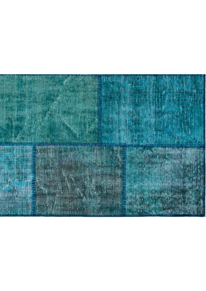 Turkuaz Patchwork Etnik Modern Desenli Yün Hav Toz Vermez Leke Tutmayan Salon Yolluk Mutfak El Dokuma Halı fırsatları
