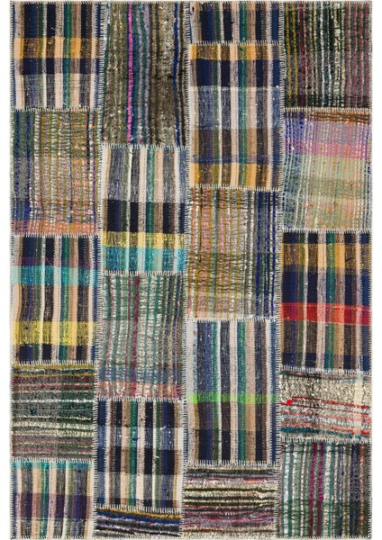 Iskece Bej Patchwork Yün Modern Desenli Yün Hav Toz Vermez Leke Tutmayan Salon Yolluk Mutfak El Dokuma Halı
