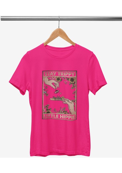 Stay Trıppy Baskılı / Kadın Çok Renkli T-Shirt %100 Pamuk Regular Fıt Rahat Kalıp fiyatları