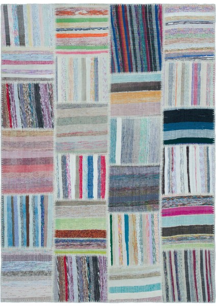 Iskece Bej Patchwork Yün Modern Desenli Yün Hav Toz Vermez Leke Tutmayan Salon Yolluk Mutfak El Dokuma Halı
