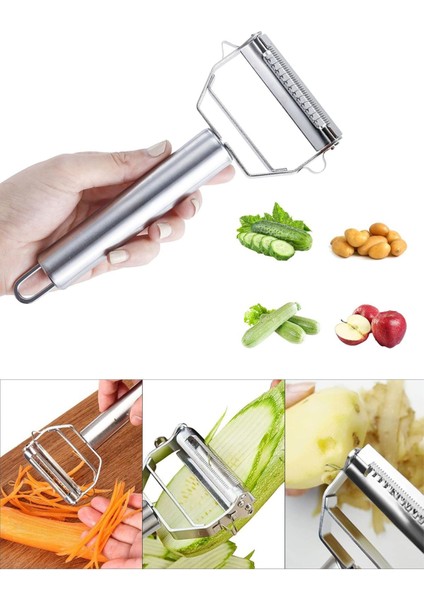 Çift Fonksiyonlu Metal Jülyen Sebze Soyacağı Paslanmaz Çelik Julien Sebze Meyve Doğrayıcı