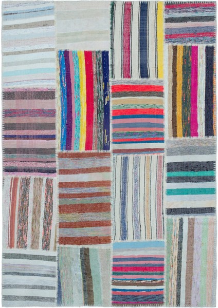 Girit Bej Çizgili Yün Modern Desenli Yün Hav Toz Vermez Leke Tutmayan Salon Yolluk Mutfak El Dokuma Halı