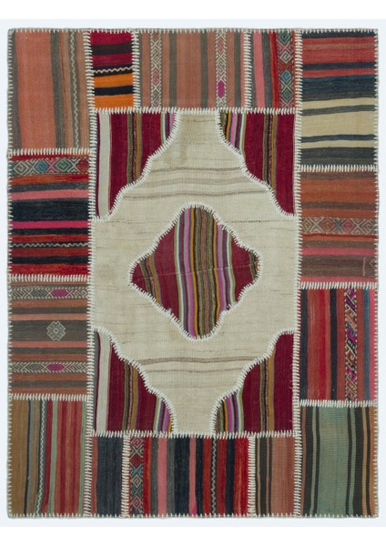 Teselya Pembe Patchwork Yün Modern Desenli Yün Hav Toz Vermez Leke Tutmayan Salon Yolluk Mutfak El Dokuma Halı